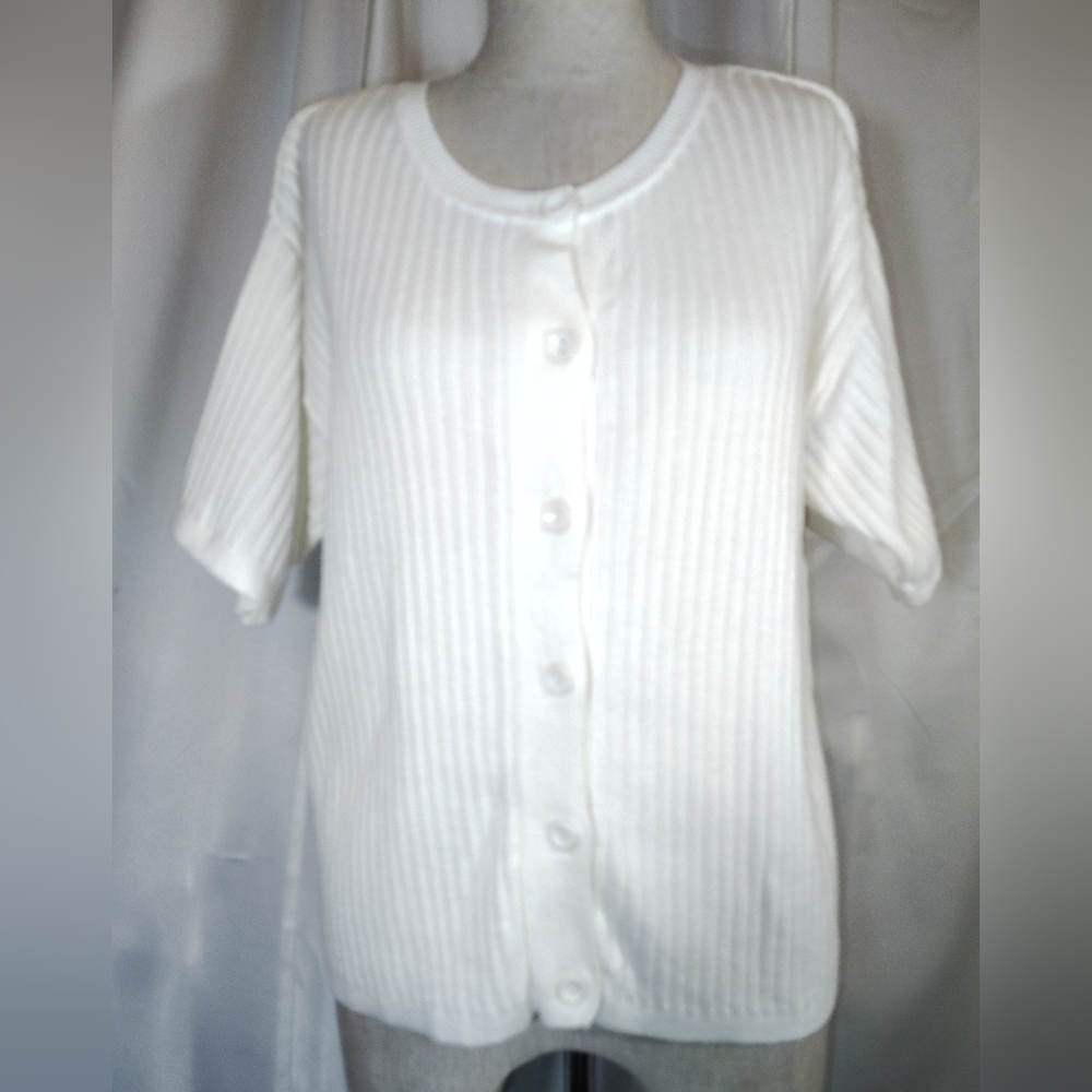 INC International Concepts Women Crop Cotton Cardigan Sweater,White,Shrt Sleeve